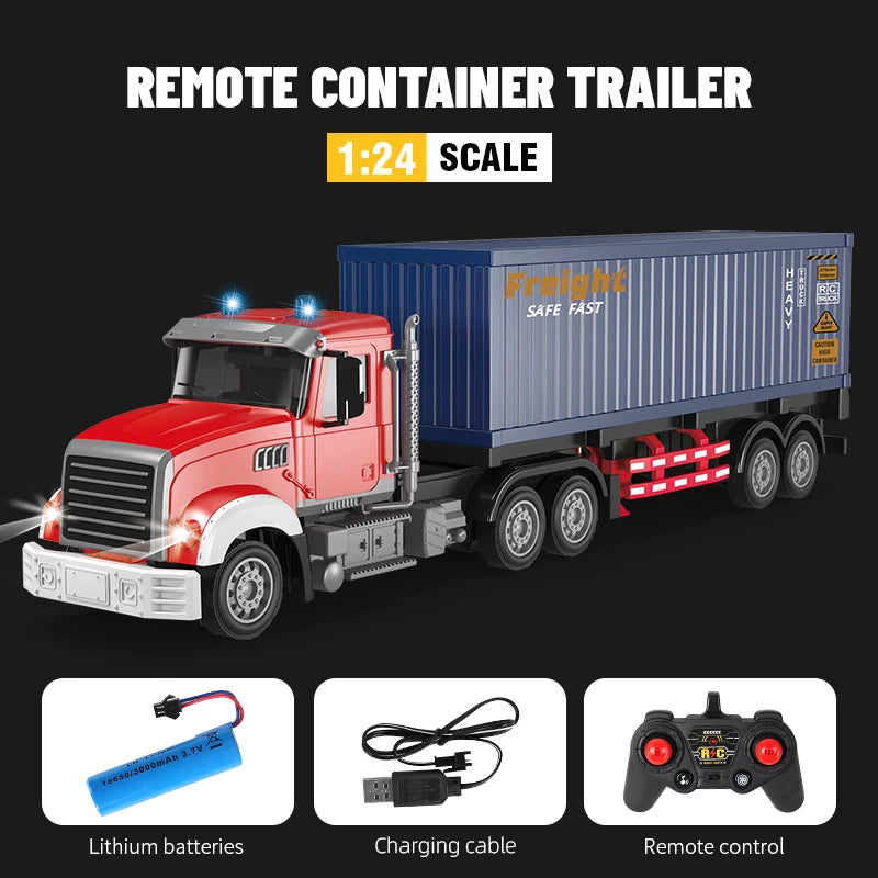 1:24 RC Container Trailer Remote Control Car Double-layer Truck Transport Vehicle Toy Car Model with Music Boy Toy Children Gift