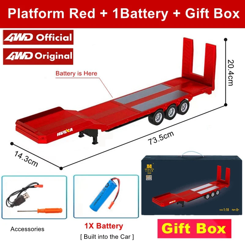 RC Semi Trailer Truck 1:18 with Sound and Lights Remote Control Flatbed Tractor Engineering Car 770S Model Toy HUINA 1501