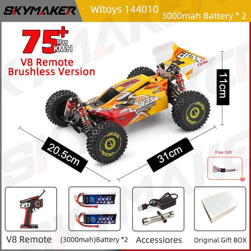 WLtoys 144010 V8 RC Car Brushless 1:14 75Km/H High Speed Metal 4WD Drive Off-Road 2.4G Transmitter 1/14 RC Racing Car  VS 144010