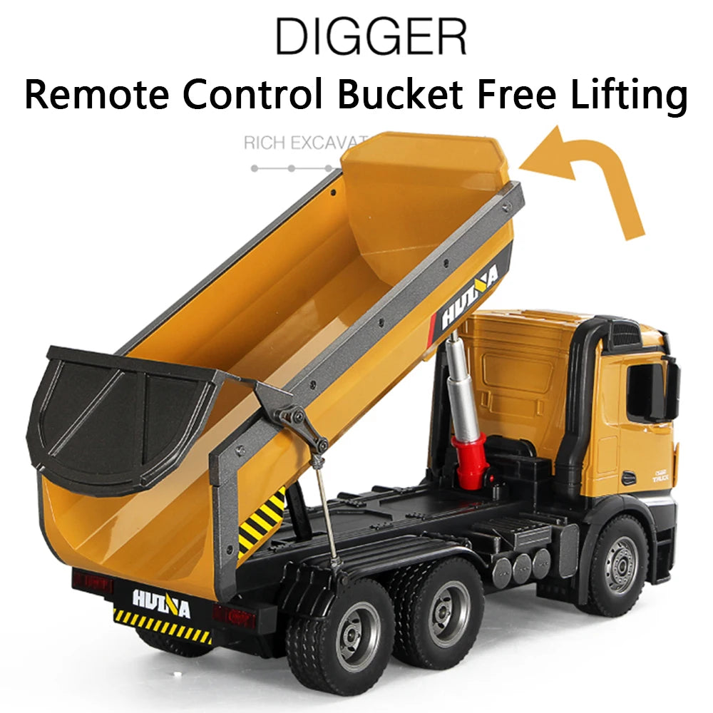 HUINA 1573 RC Dumper Truck Car 1/14 10CH Remote Control Engineering Vehicle Loader Bulldozer Toys for Boys Kids Christmas Gifts