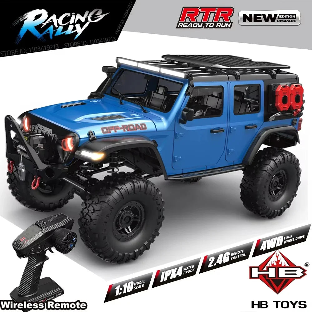 New Upgrade HB-R1011 Jeep Rubicon Recon Rc Car 1:10 Full Scale Model Climbing Car High Speed Off-Road Vehicle Brushless Version