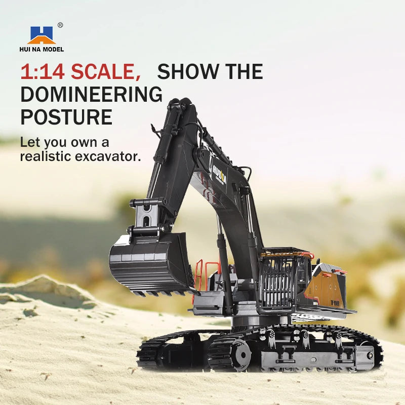 HUINA 1592 1:14 Scale RC Excavator 22 Channels 2.4G Semi-Alloy Remote Control Engineering Crawler Tractor Children's Gift