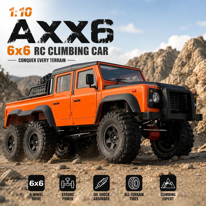 AXX6 1:10 6x6 RC Crawler Truck 6WD Off-Road Rock Climbing Car, 2-Speed Gearbox, Differential Lock, Portal Axles Simulation Model