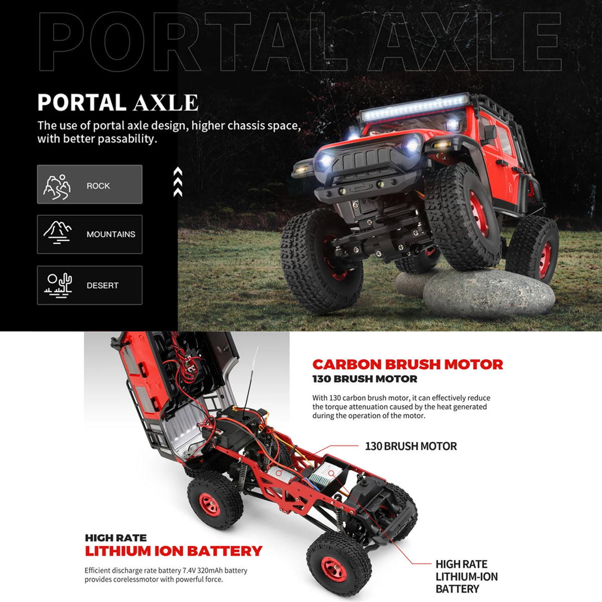 Wltoys 2428 1/24 RC Car 4WD Off-road Electric Crawler 130 Carbon Brush Motor 3KM/H Remote Control Car Toys for Boys Adults