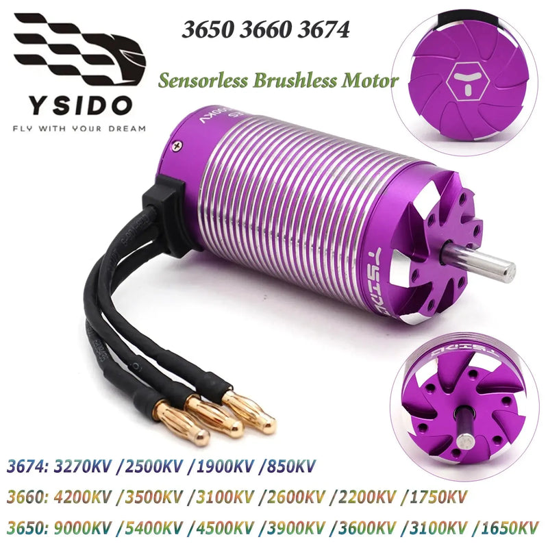 YSIDO RC Motor 3650 3660 3674 Sensorless Brushless Motor 5.0mm/3.175mm Shaft for 1/8 1/10 RC Car Drift Racing Off-Road RC Boat Random Recon
