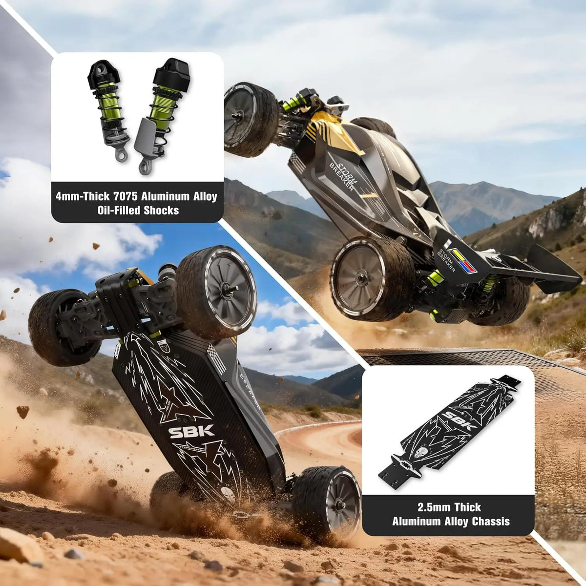 1/10 Scale 4WD Brushless RC Buggy, 50+ MPH, Carbon Fiber & Alloy Chassis, 3650-2650KV Motor, 3S LiPo, Waterproof, 20kg Servo, 6CH Radio, Sealed Diffs, All-terrain for Ages 14+