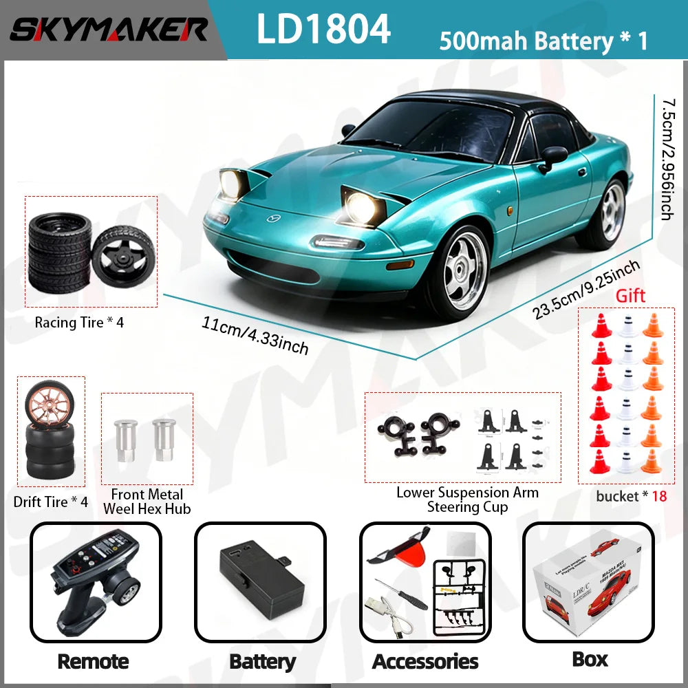 LDRC 1/18 RC Drift Car LD1804 Mazda MX5 2.4GHz with ESP Gyro LED Lights Full Scale Skymaker RC Toy Racing Cars For Kids Toy Gift