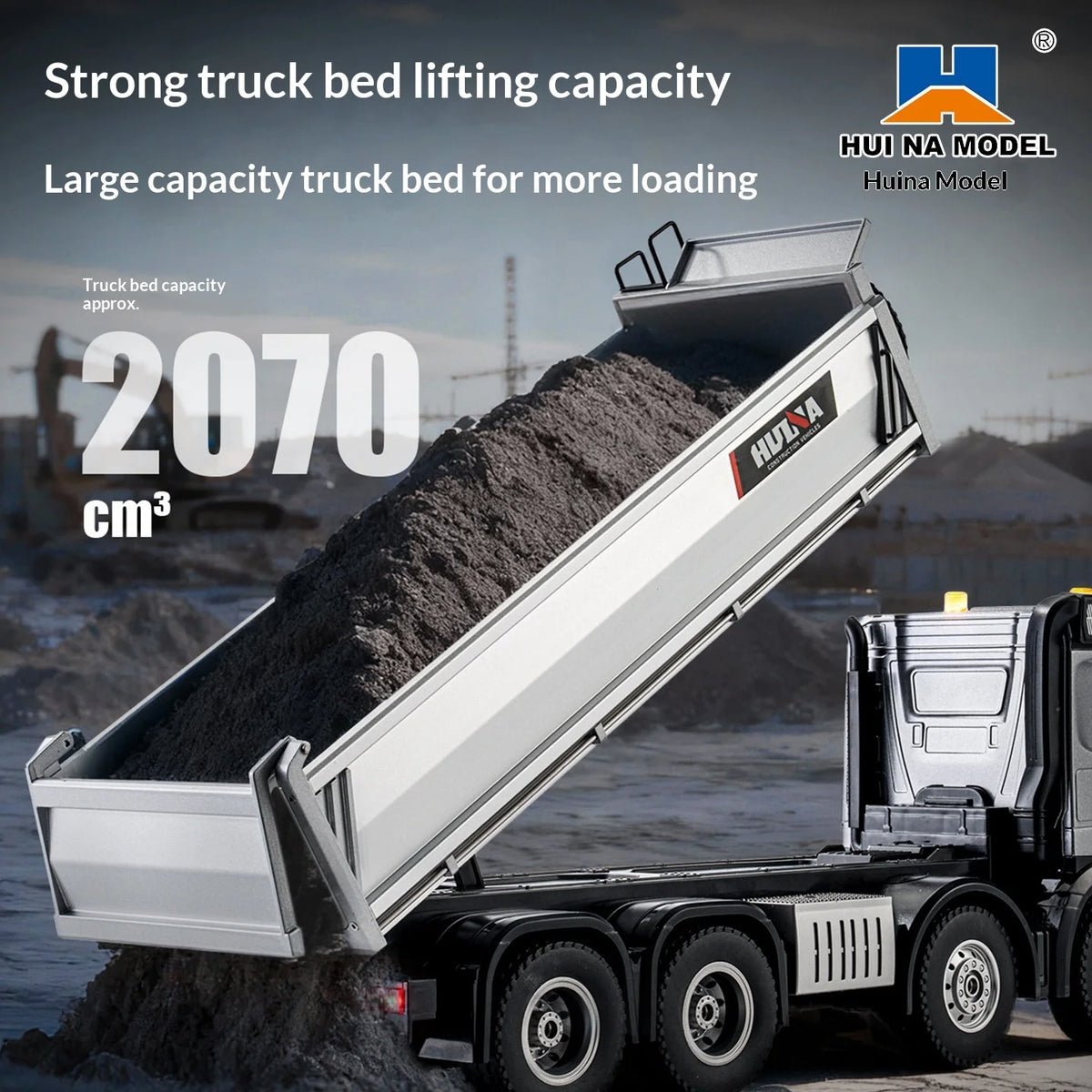 Huina 536PRO Oversized Alloy RC Dump Truck Full Scale 8‑Wheel Heavy‑Duty Engineering Dumper Vehicle Hobby Toy for Boys Kids