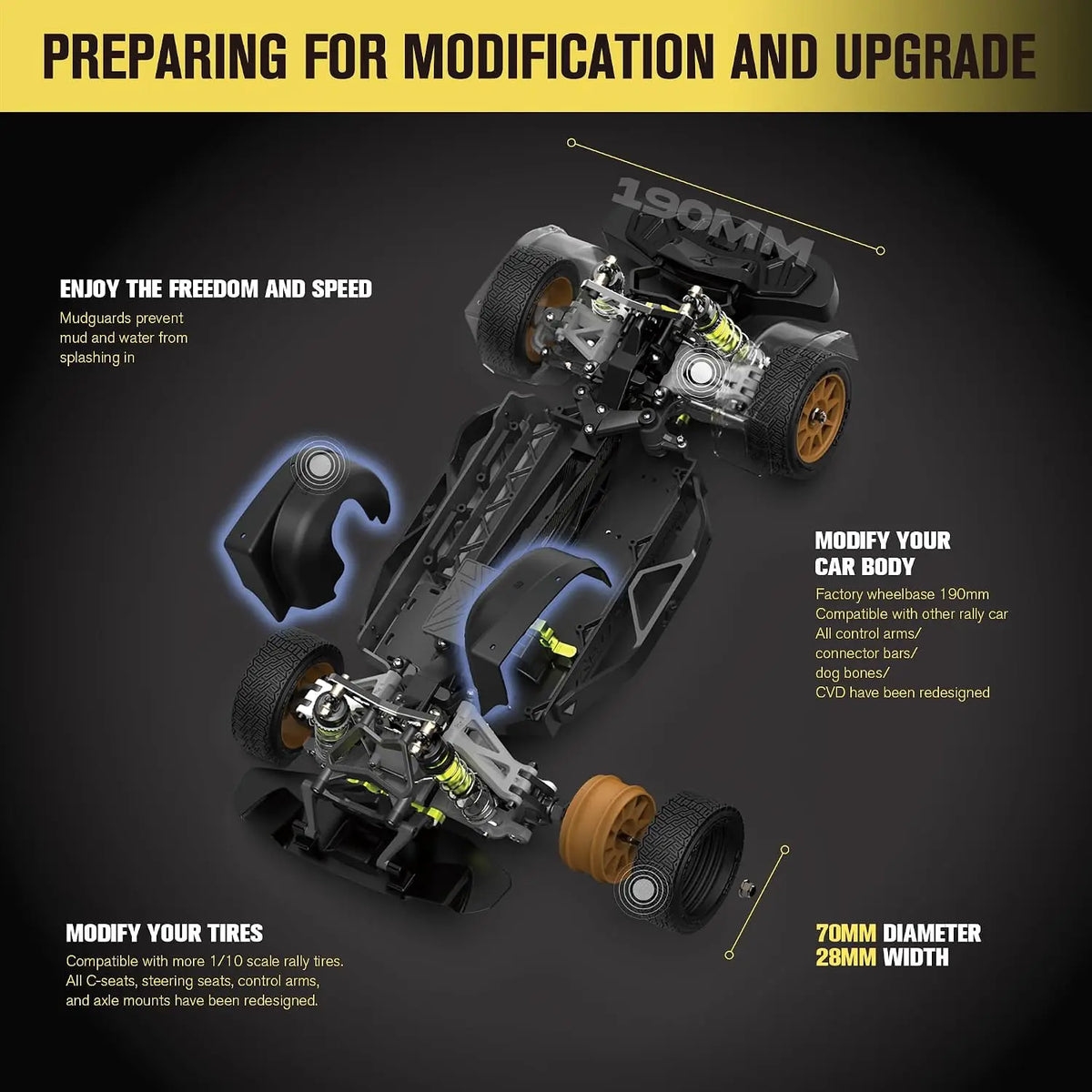 1/10 Scale Brushless RC Car 4WD RTR 40+ MPH Carbon Fiber Gyro Waterproof 80A ESC 3S Li Battery Compatible for Ages 14+