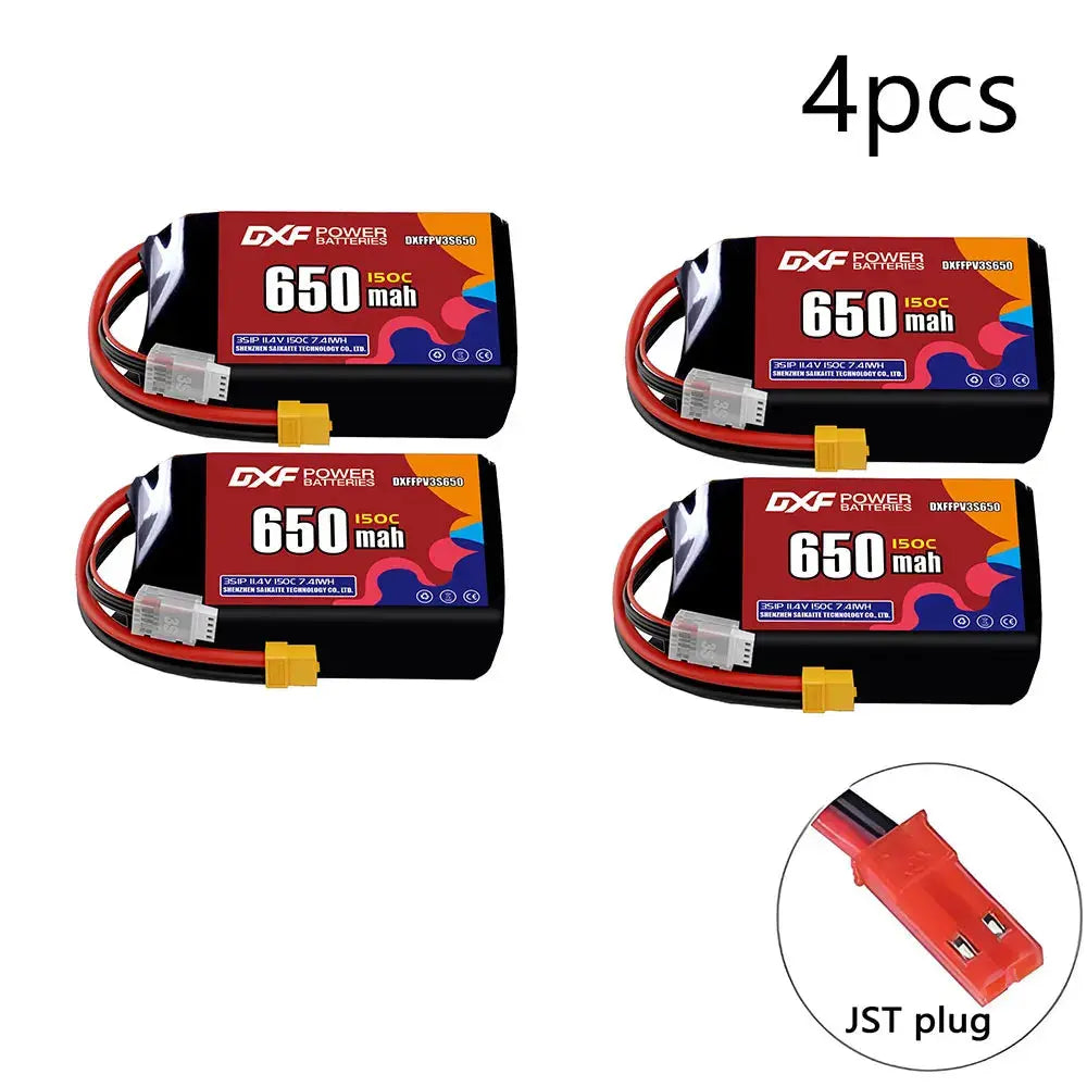 DXF 3S LiPo Battery 11.1V 150C - 650 to 1100mAh, XT30 / XT60 / JST Random Recon
