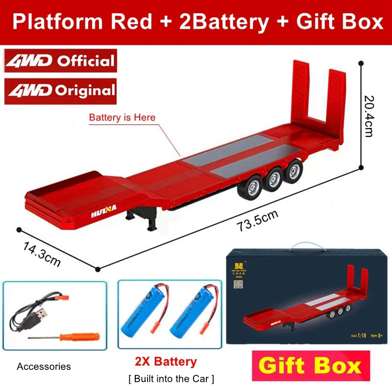 RC Semi Trailer Truck 1:18 with Sound and Lights Remote Control Flatbed Tractor Engineering Car 770S Model Toy HUINA 1501