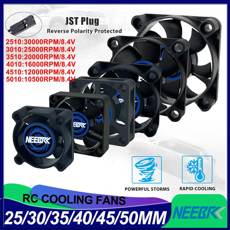 RC Cooling Fans 25/30/35/40/45/50mm 5V-12V DC Heatsink 10000-30000RPM High RPM JST Plug for 3650 540 550 Brushless Motor ESC Random Recon