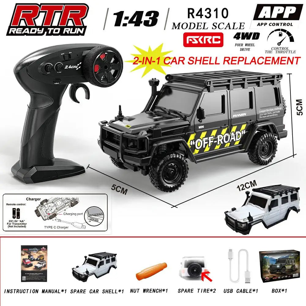 In Stock HuangBo 1:43 4WD RC Rock Crawler Car for Kids, Full Proportional Off-Road, Dual Shells, Shock Absorber Model