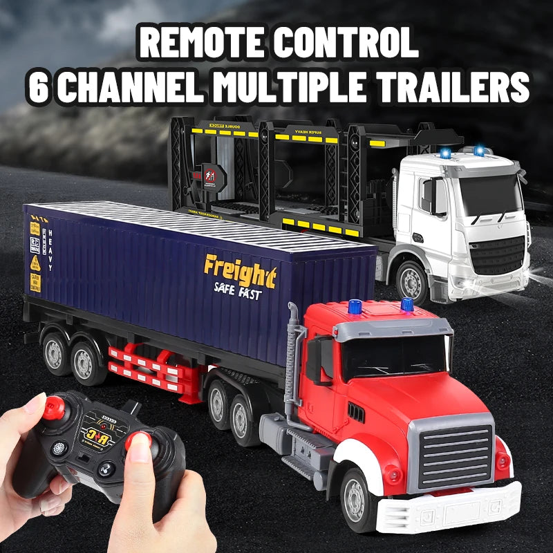 1:24 RC Container Trailer Remote Control Car Double-layer Truck Transport Vehicle Toy Car Model with Music Boy Toy Children Gift