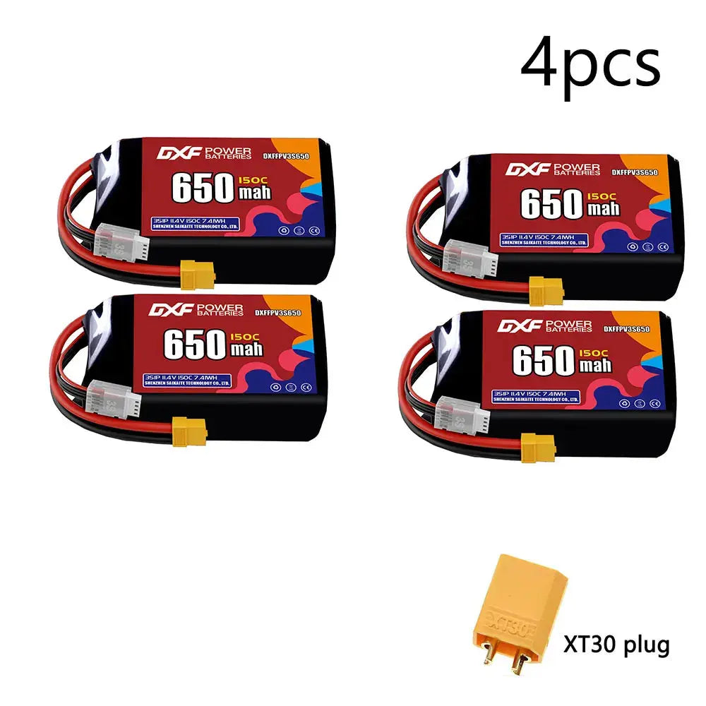 DXF 3S LiPo Battery 11.1V 150C - 650 to 1100mAh, XT30 / XT60 / JST Random Recon