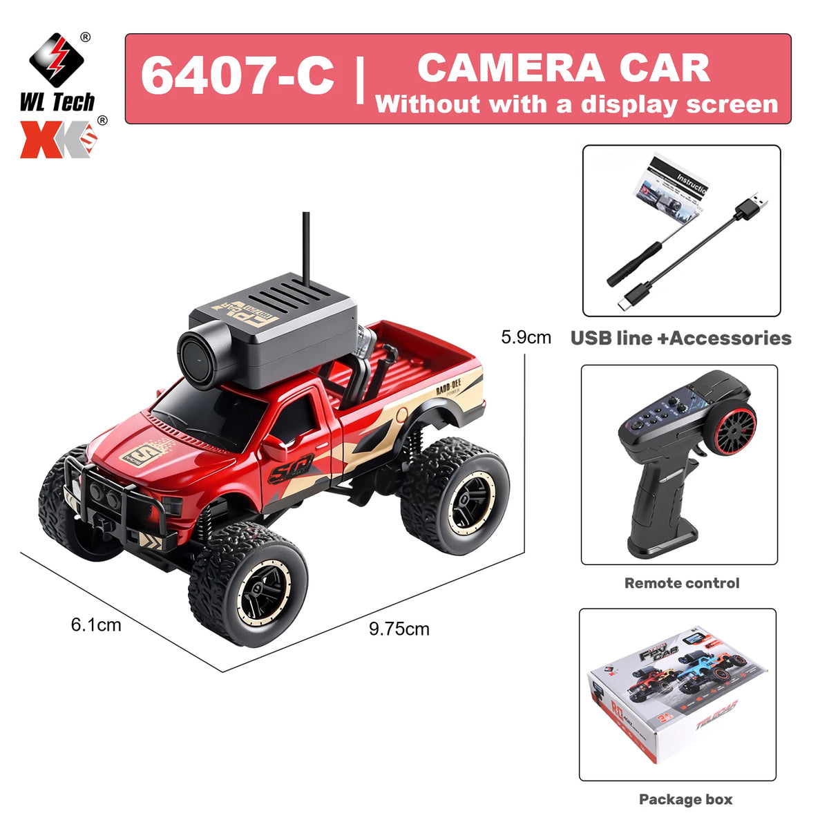 Wltoys 1:64  6407 6407-C Mini Remote Control Camera Car Wireless Remote Control Equipped with APP WiFi VR Display Desktop Toy
