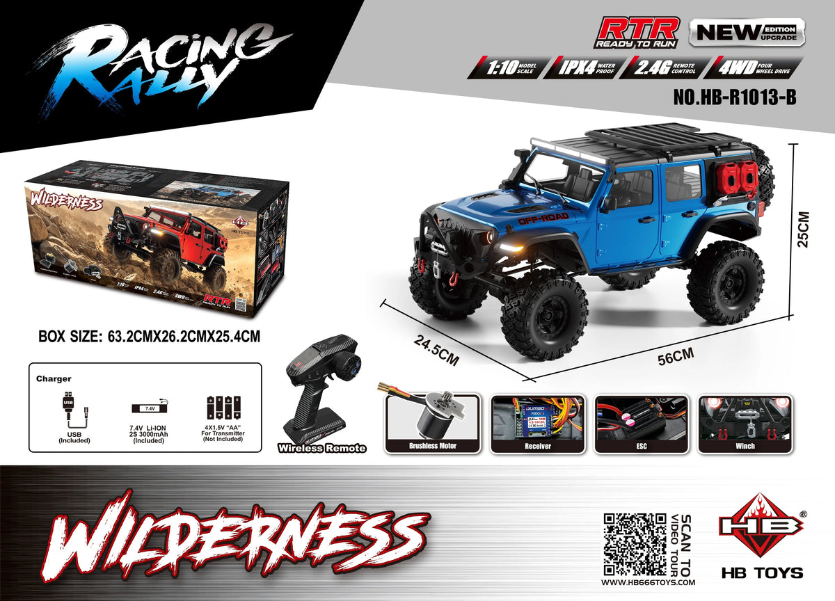 New Upgrade HB-R1011 Jeep Rubicon Recon Rc Car 1:10 Full Scale Model Climbing Car High Speed Off-Road Vehicle Brushless Version