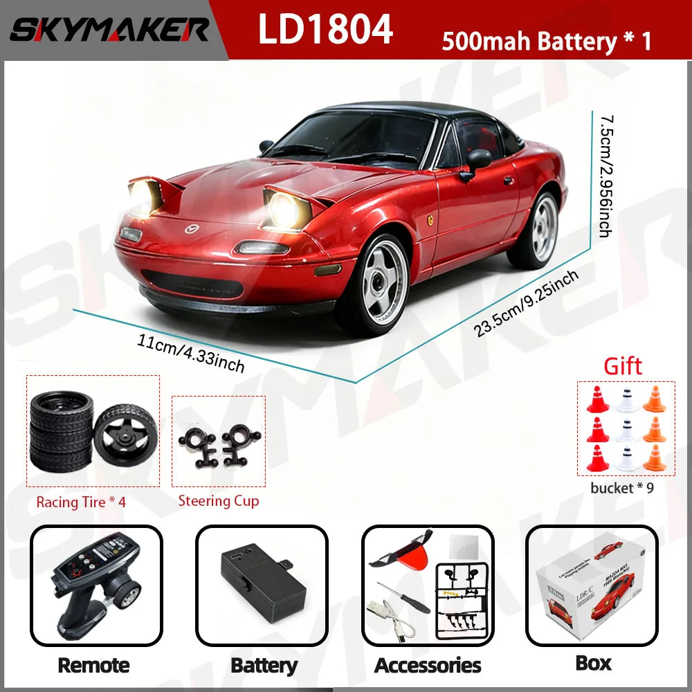 LDRC 1/18 RC Drift Car LD1804 Mazda MX5 2.4GHz with ESP Gyro LED Lights Full Scale Skymaker RC Toy Racing Cars For Kids Toy Gift