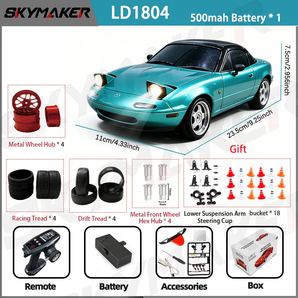LDRC 1/18 RC Drift Car LD1804 Mazda MX5 2.4GHz with ESP Gyro LED Lights Full Scale Skymaker RC Toy Racing Cars For Kids Toy Gift