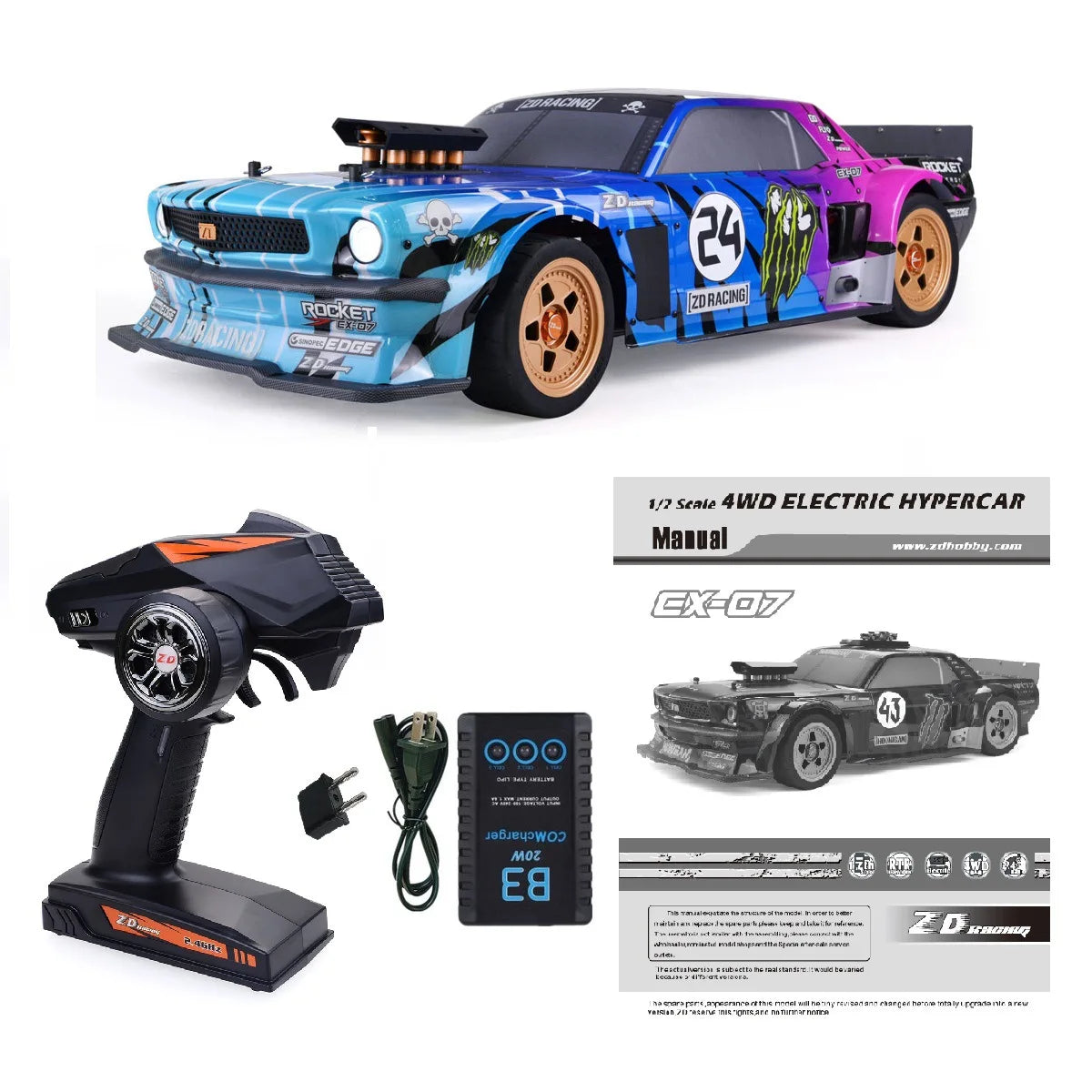 ZD Racing EX-07 1/7 Scale High-Speed Brushless Drift Car 4WD Electric Hypercar Rally Car Remote Control RC Car Model Toy Gift