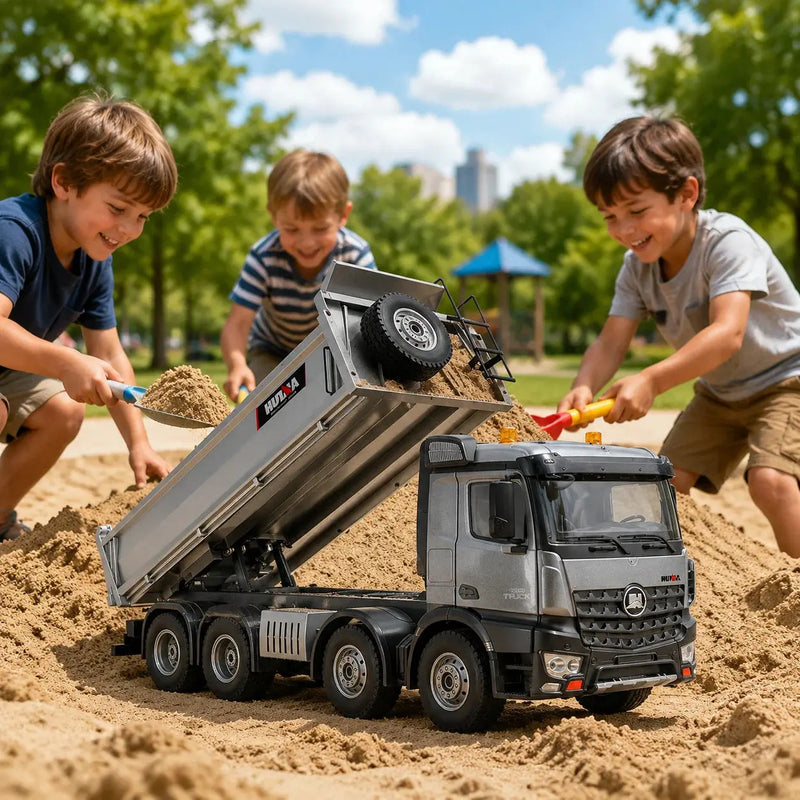Huina 536PRO Oversized Alloy RC Dump Truck Full Scale 8‑Wheel Heavy‑Duty Engineering Dumper Vehicle Hobby Toy for Boys Kids Random Recon