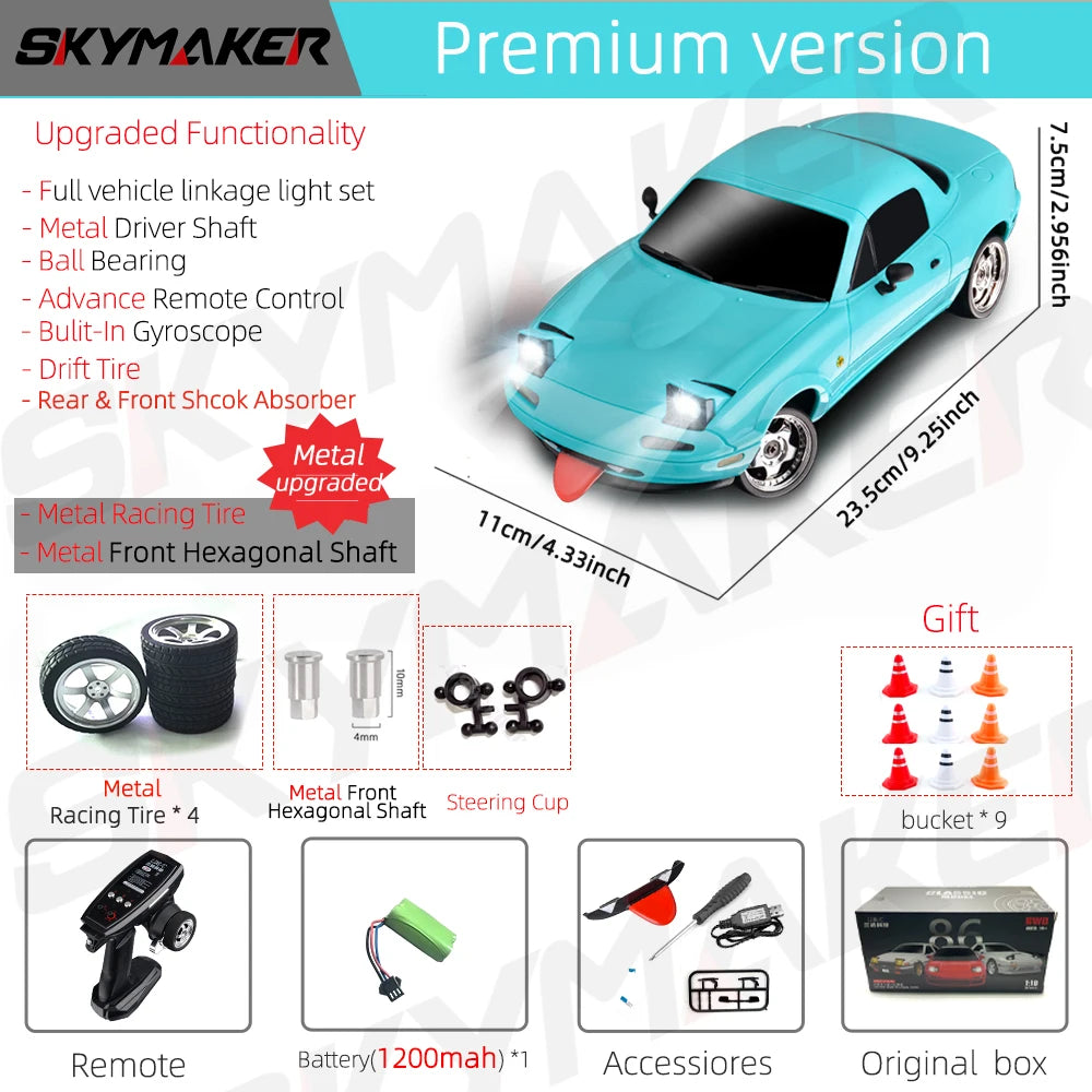 LDRC 1/18 RC Drift Car LD1804 Mazda MX5 2.4GHz with ESP Gyro LED Lights Full Scale Skymaker RC Toy Racing Cars For Kids Toy Gift