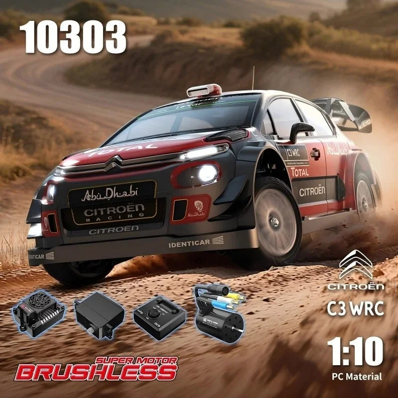 MJX 10303 Brushless Remote Control Rally Car 1/10 Scale High Speed Drift Off Road 80A Pc Material Citroen C3 Wrc For Adult