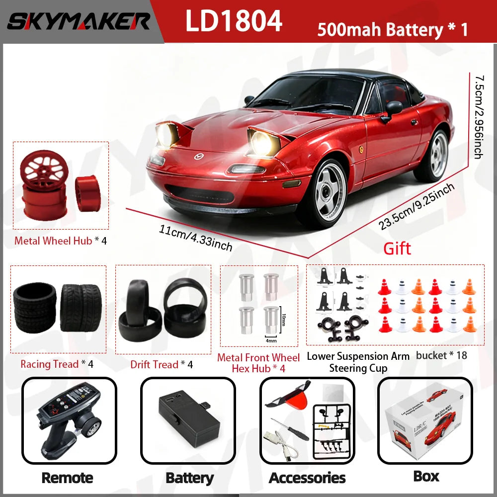 LDRC 1/18 RC Drift Car LD1804 Mazda MX5 2.4GHz with ESP Gyro LED Lights Full Scale Skymaker RC Toy Racing Cars For Kids Toy Gift