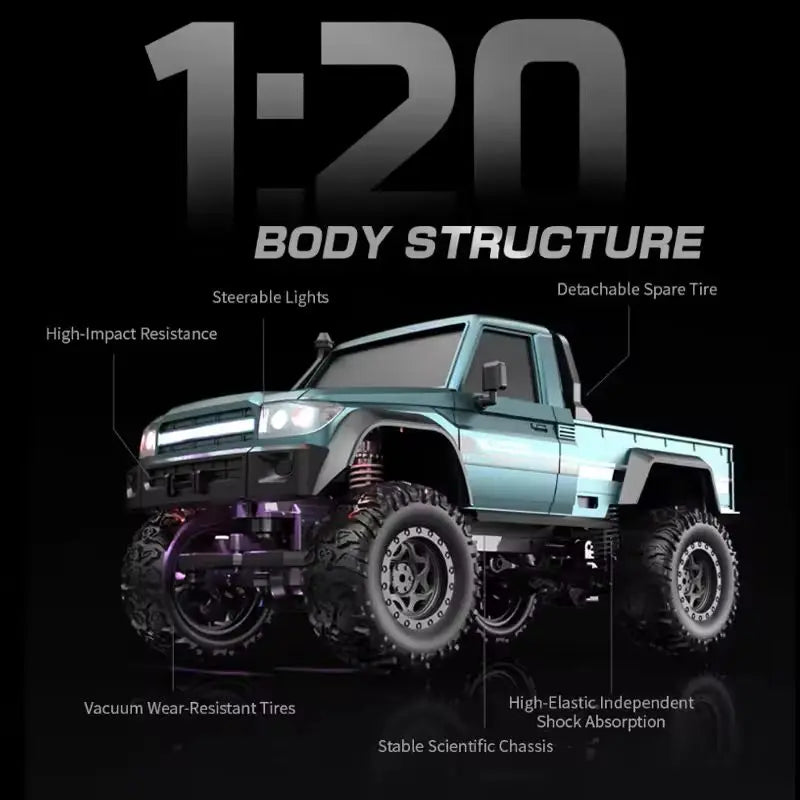 E201 1/20 Rc Car E202 Full Proportion 4WD Tough Wild 20km/h High-speed Rock Climbing Off-road Vehicle Children's Car Toy Gift