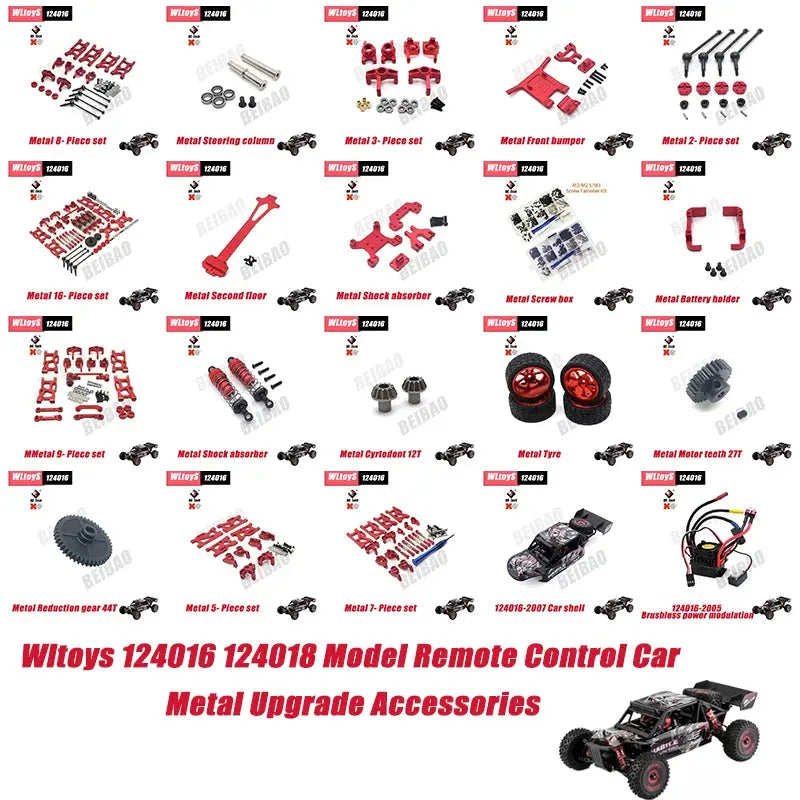 Wltoys 124018 124016 Rc Car Metal Upgrade Parts Front and Rear Shock Mount Protection Bar Set Brushless Motor Car Accessories Random Recon
