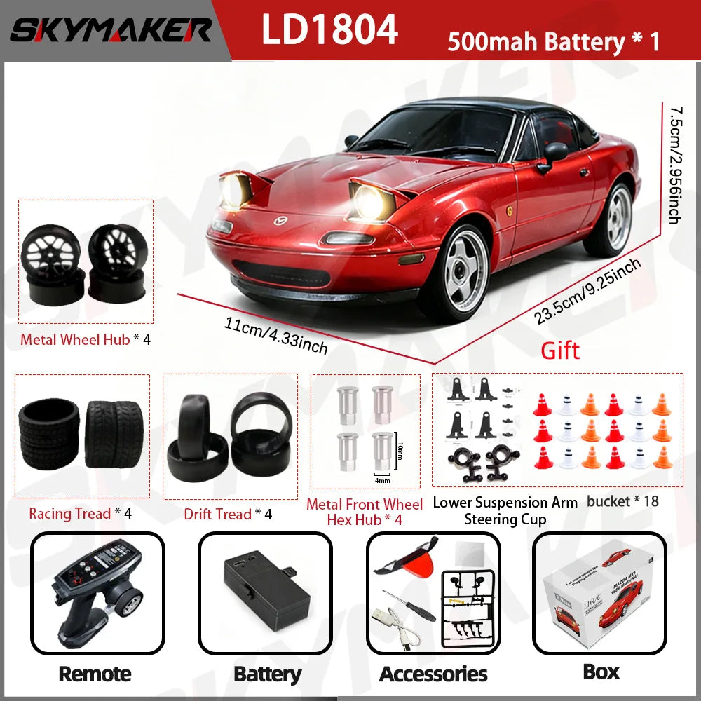 LDRC 1/18 RC Drift Car LD1804 Mazda MX5 2.4GHz with ESP Gyro LED Lights Full Scale Skymaker RC Toy Racing Cars For Kids Toy Gift
