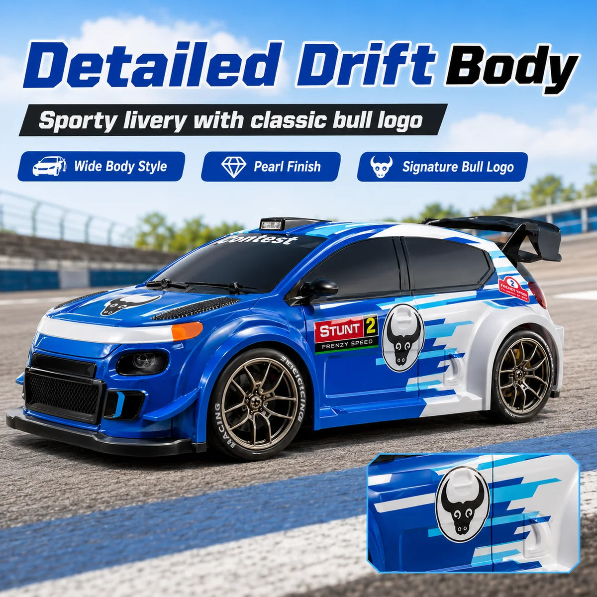 4WD High Speed RC Car 2.4G Remote Drifting Car 1:24 Scale Dual Mode One Click Switch LED Headlight Taillight Long Battery Life Racing Toy Car