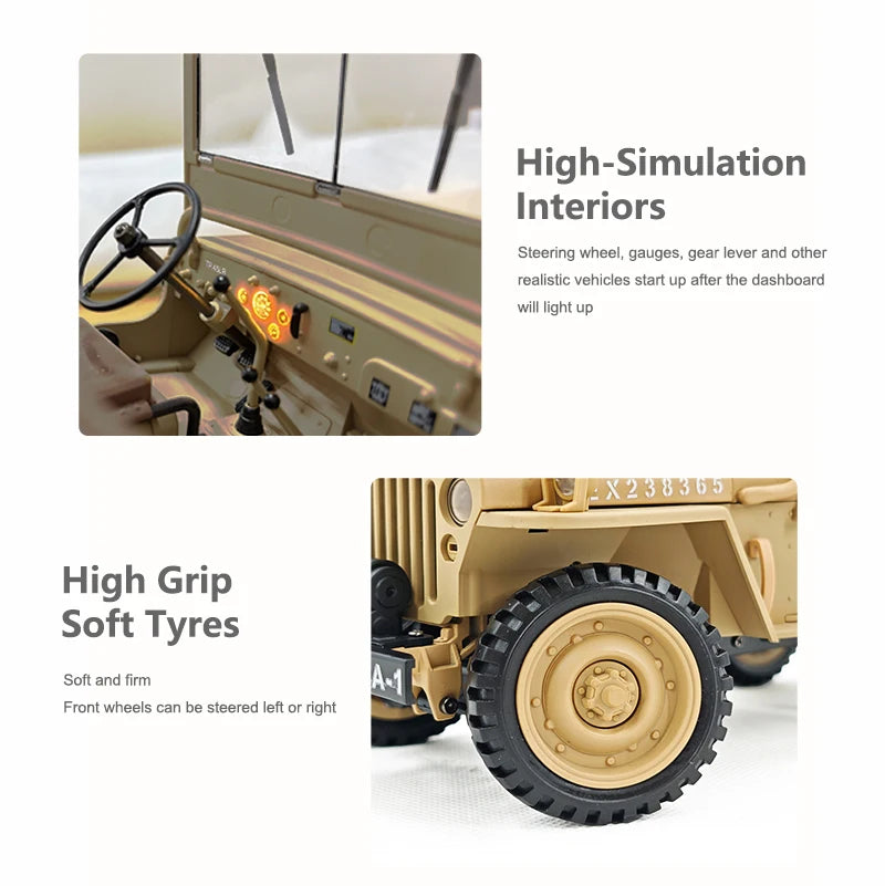 1/14 RC Car Willys Military Vehicle with Rc Winch 2.4G 4WD Off-Road Electric Remote Control Model Simulation Crawler Toys HG4-58