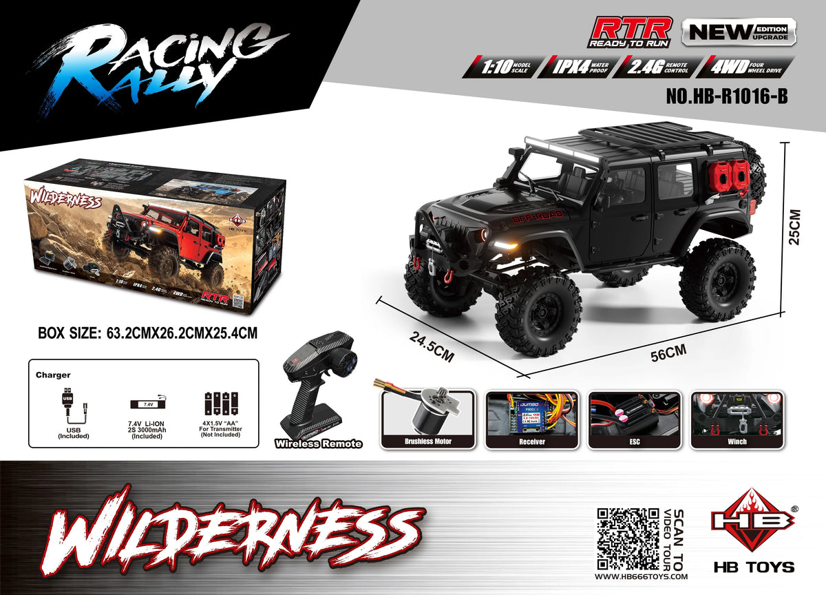 New Upgrade HB-R1011 Jeep Rubicon Recon Rc Car 1:10 Full Scale Model Climbing Car High Speed Off-Road Vehicle Brushless Version