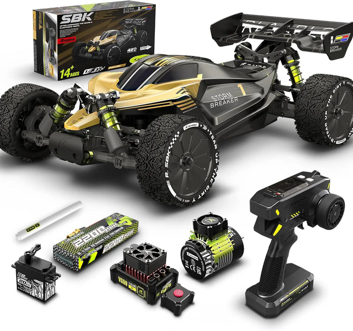 1/10 Scale 4WD Brushless RC Buggy, 50+ MPH, Carbon Fiber & Alloy Chassis, 3650-2650KV Motor, 3S LiPo, Waterproof, 20kg Servo, 6CH Radio, Sealed Diffs, All-terrain for Ages 14+