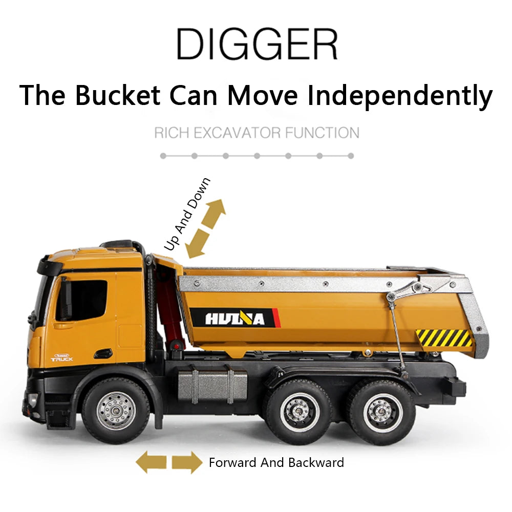 HUINA 1573 RC Dumper Truck Car 1/14 10CH Remote Control Engineering Vehicle Loader Bulldozer Toys for Boys Kids Christmas Gifts