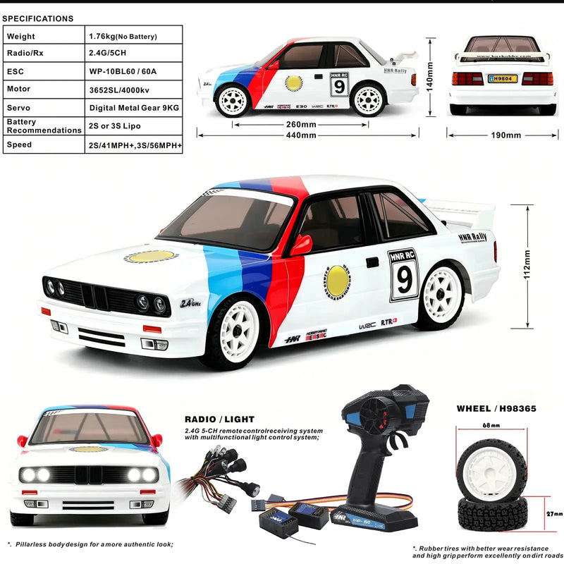 HNR Racing H9804-M3 1/10 4WD Brushless RC Off-Road Rally Car RTR Remote Control Car - Random Recon