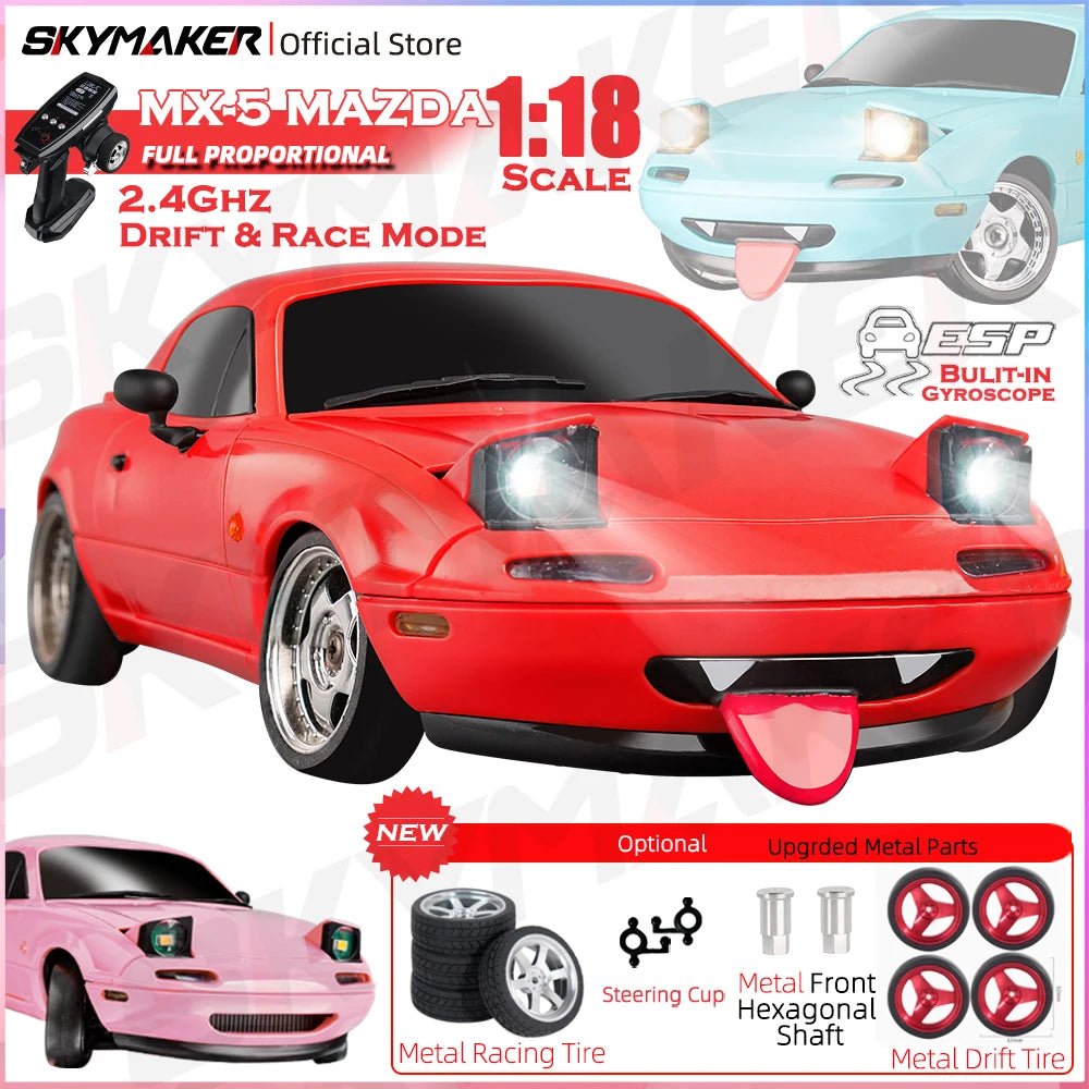 LDRC 1/18 RC Drift Car LD1804 Mazda MX5 2.4GHz with ESP Gyro LED Lights Full Scale Skymaker RC Toy Racing Cars For Kids Toy Gift