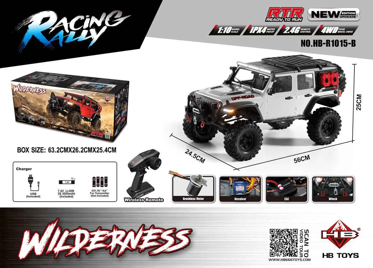 New Upgrade HB-R1011 Jeep Rubicon Recon Rc Car 1:10 Full Scale Model Climbing Car High Speed Off-Road Vehicle Brushless Version