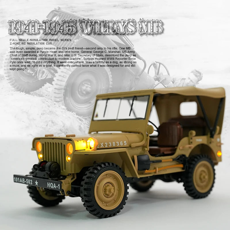 1/14 RC Car Willys Military Vehicle with Rc Winch 2.4G 4WD Off-Road Electric Remote Control Model Simulation Crawler Toys HG4-58