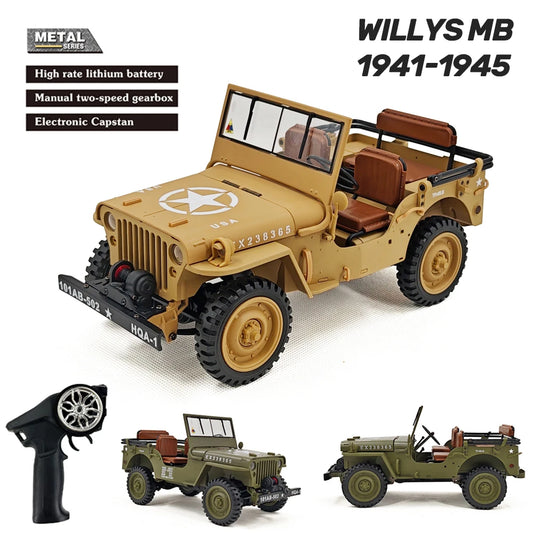 1/14 RC Car Willys Military Vehicle with Rc Winch 2.4G 4WD Off-Road Electric Remote Control Model Simulation Crawler Toys HG4-58