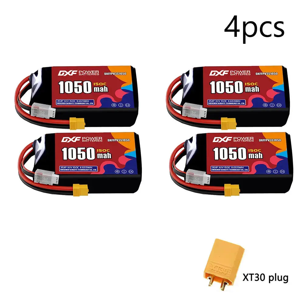 DXF 3S LiPo Battery 11.1V 150C - 650 to 1100mAh, XT30 / XT60 / JST Random Recon