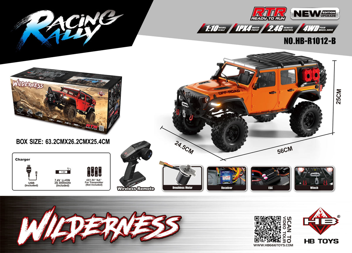 New Upgrade HB-R1011 Jeep Rubicon Recon Rc Car 1:10 Full Scale Model Climbing Car High Speed Off-Road Vehicle Brushless Version