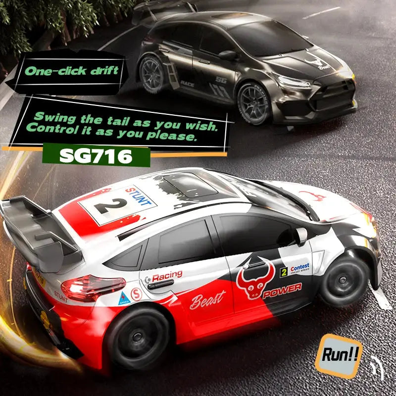 1/24 4WD RC Drift Car - 2.4G, LED Lights, Replaceable Tires, RTR Random Recon