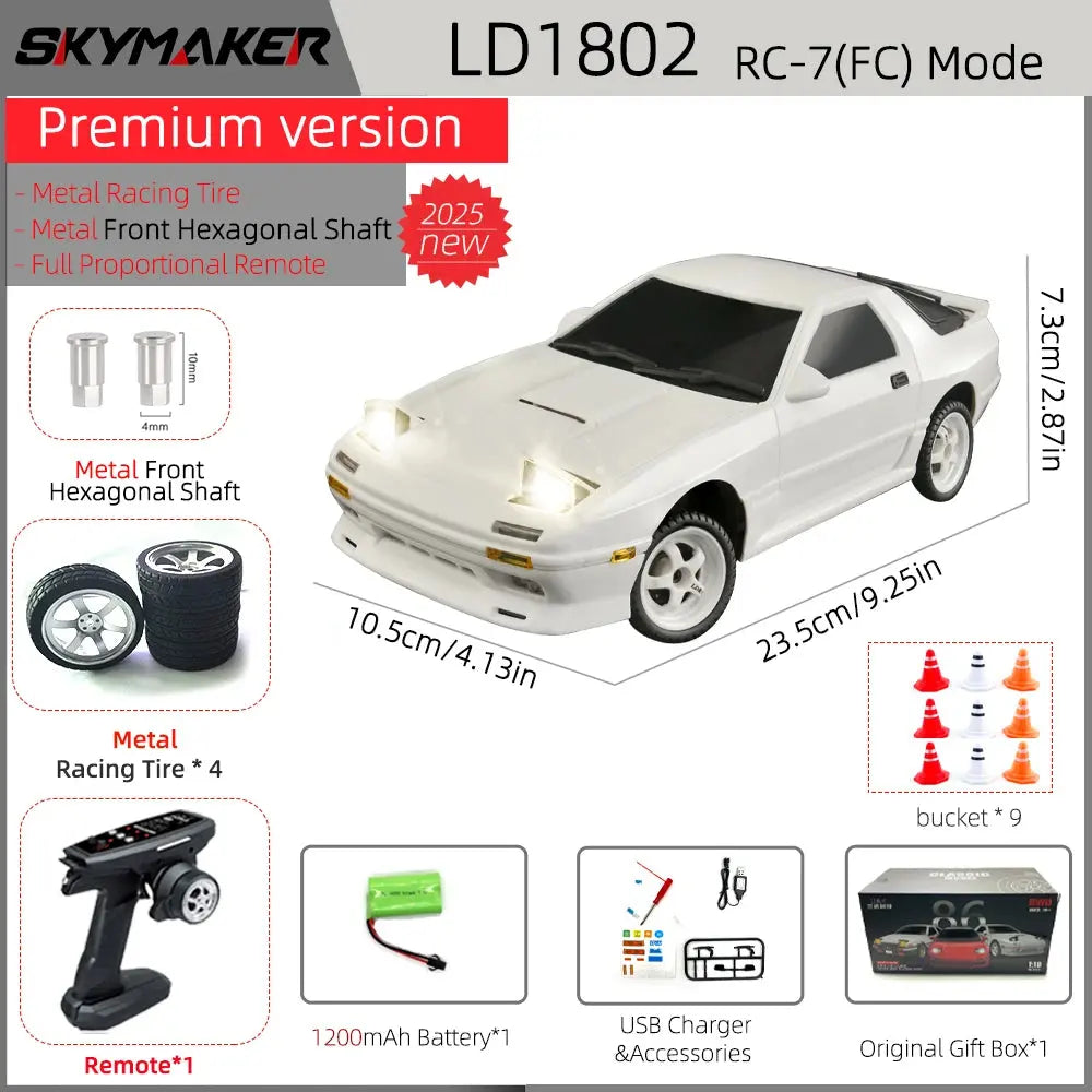 Skymaker 1/18 RC Drift Car LD1801 AE86 / LD1802 RX-7 FC - 2.4G with Gyro and LED Random Recon