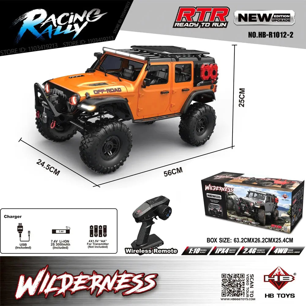 New Upgrade HB-R1011 Jeep Rubicon Recon Rc Car 1:10 Full Scale Model Climbing Car High Speed Off-Road Vehicle Brushless Version Random Recon
