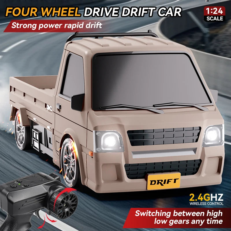 S817 1:24 Full-Scale Remote Control Drift Truck 2.4G 4WD Wireless Tricycle Model with LED Lights Suitable Rc Car for Children