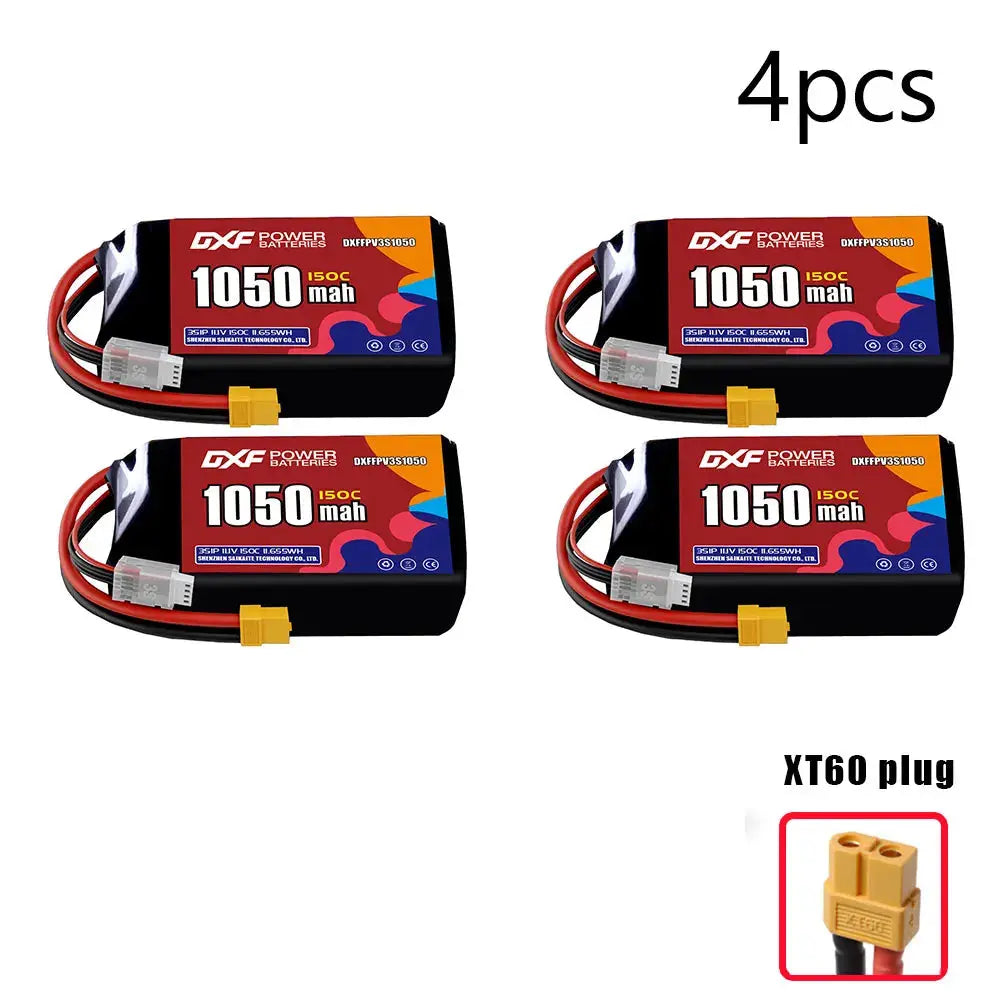 DXF 3S LiPo Battery 11.1V 150C - 650 to 1100mAh, XT30 / XT60 / JST Random Recon