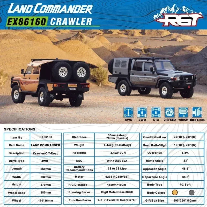 RGT EX86160 1/10 READY TO-RUN ROCK CRAWLER LC79 Commander Remote Control Climbing Vehicle Simulation Off Road RC Model Vehicle