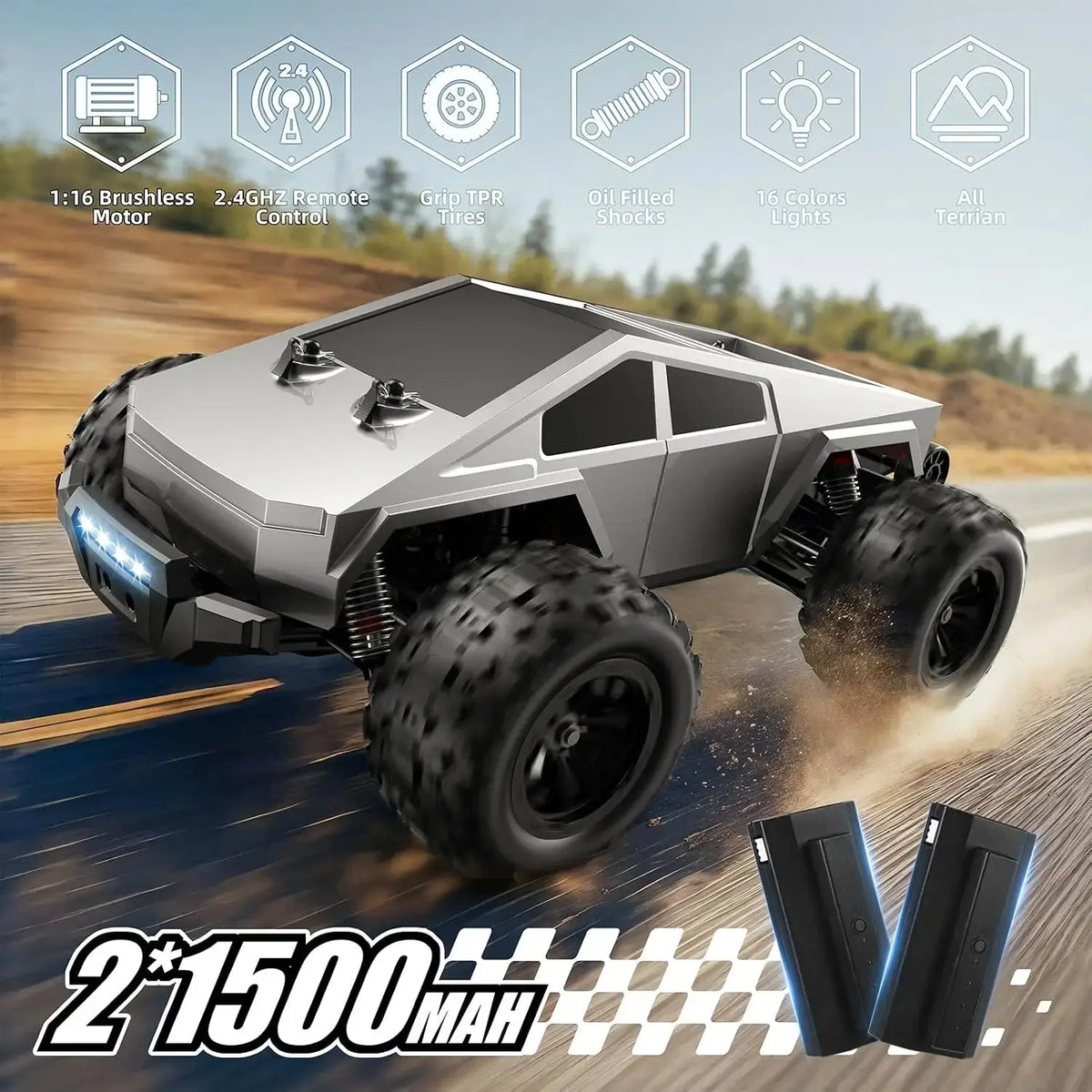 1/16 Scale Brushless Fast RC Car 35Mph High Speed 4x4 Monster Truck Toy with 2.4GHz Remote Control for Adults Cyber RC Truck Random Recon